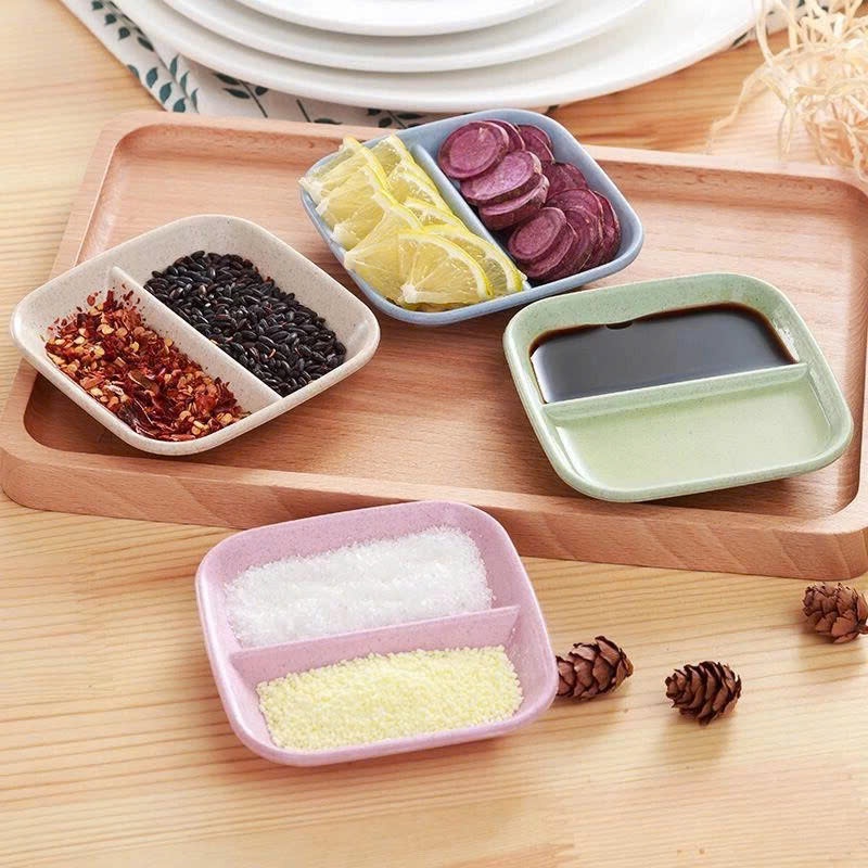 KHAY ĐỰNG NƯỚC CHẤM CHẤT LIỆU LÚA MẠCH AN TOÀN - Chén Đựng Nước Chấm Mini Sang Trọng,Dĩa Đựng Gia Vị 2 Ngăn Cao Cấp