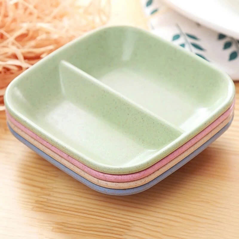 KHAY ĐỰNG NƯỚC CHẤM CHẤT LIỆU LÚA MẠCH AN TOÀN - Chén Đựng Nước Chấm Mini Sang Trọng,Dĩa Đựng Gia Vị 2 Ngăn Cao Cấp