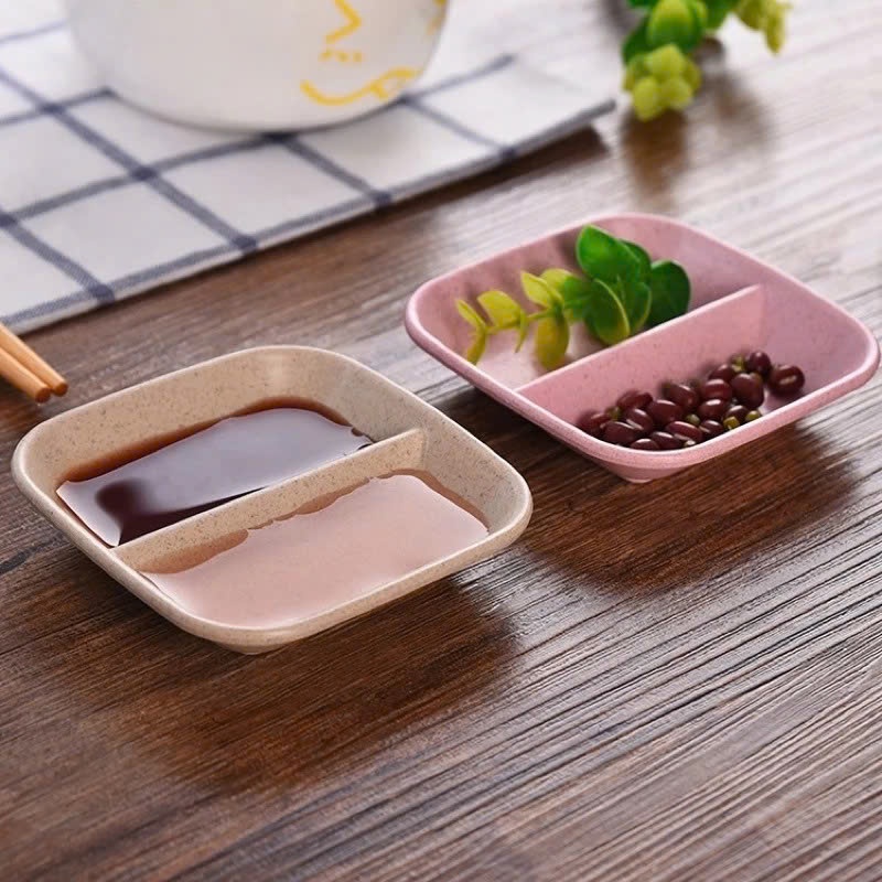 KHAY ĐỰNG NƯỚC CHẤM CHẤT LIỆU LÚA MẠCH AN TOÀN - Chén Đựng Nước Chấm Mini Sang Trọng,Dĩa Đựng Gia Vị 2 Ngăn Cao Cấp
