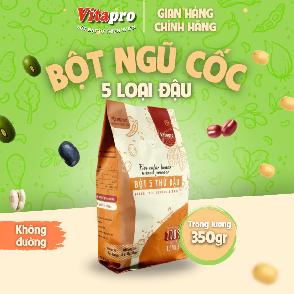 Bột ngũ cốc 5 thứ đậu Vitapro hỗ trợ giảm cân phù hợp với mọi lứa tuổi (không đường)