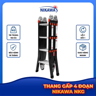 Thang nhôm gấp 4 đoạn 6 bậc NIKAWA NKG-46C chữ A 3,38m chân choãi, bảo hành 18 tháng chính hãng