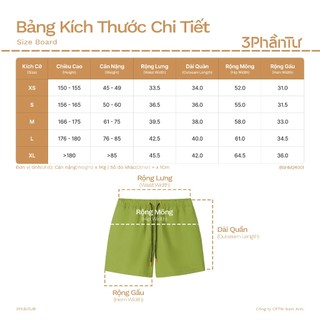 3PhầnTư - Quần Short Nam Nữ Lưng Thun Dây Rút Vải Taslan Dù Gió Thoáng Khí - BSHM24001