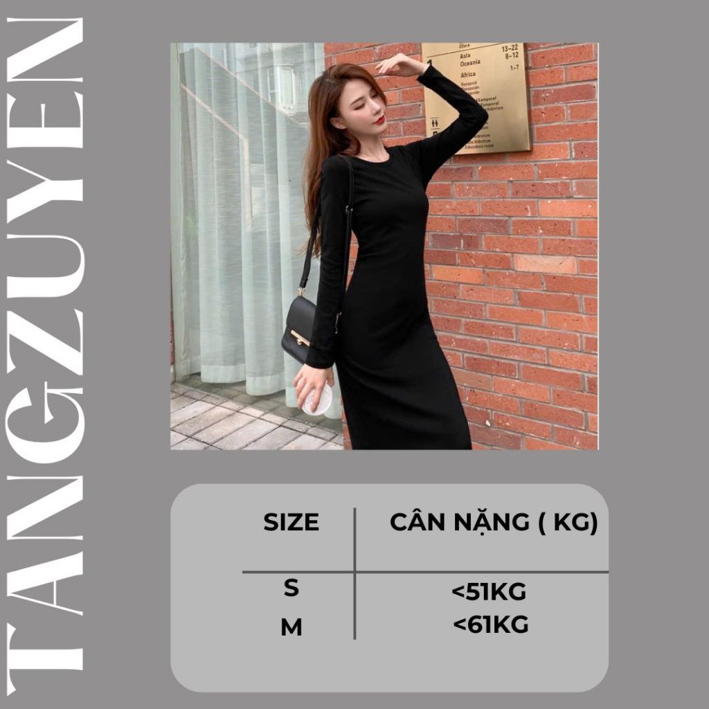 Váy ôm body dài tay cổ tròn dáng lỡ chất thun tăm đen xám basic Đầm len thu đông tôn dáng ulzzang đi chơi T599G
