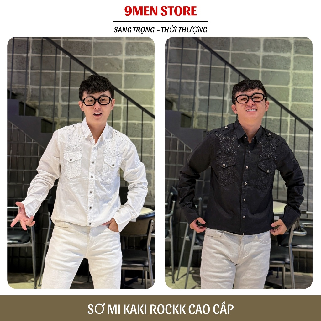Sơ Mi Classic Nam Cao Cấp Thêu Họa Tiết Đại Bàng, Vải Kaki Cao Cấp, Cúc Kim Loại Đẳng Cấp 064