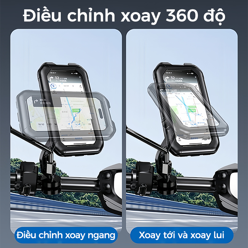 Giá đỡ điện thoại xe máy chống nước, chống sốc xoay 360°, chống nước, chống sốc, có cổng sạc, phù hợp xe đạp