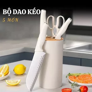 Bộ 5 dao bếp bằng thép không gỉ chất lượng cao, chống gỉ và kháng khuẩn, sắc bén và bền bỉ.