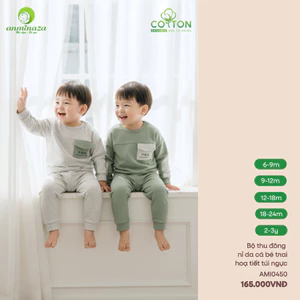 AMI0450 - Bộ Thu Đông Bé Trai Anminaza Nỉ Da Cá Cao Cấp Cài Vai Phối Tay Cá Tính