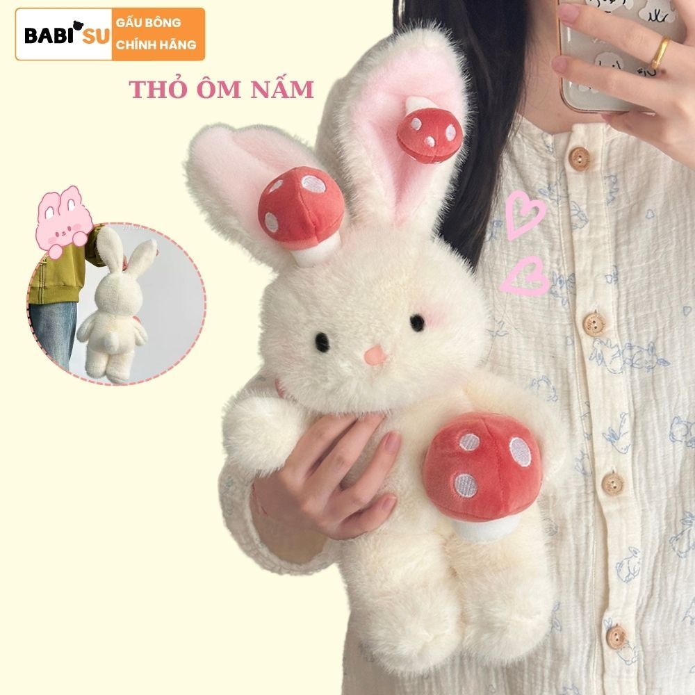 Gấu Bông Thỏ Trắng Ôm Nấm Đáng Yêu, Thỏ Bông Tai Dài Lông Thỏ Tơ Mềm Mại Làm Quà Tặng Sinh Nhật Cho Bạn Gái, Cho Bé