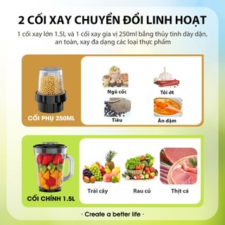 (MỚI) Máy xay sinh tố 2 cối thủy tinh Samono SW-BLS500B Công suất 500W dung tích 1.5L & 250ml - BH 1 năm