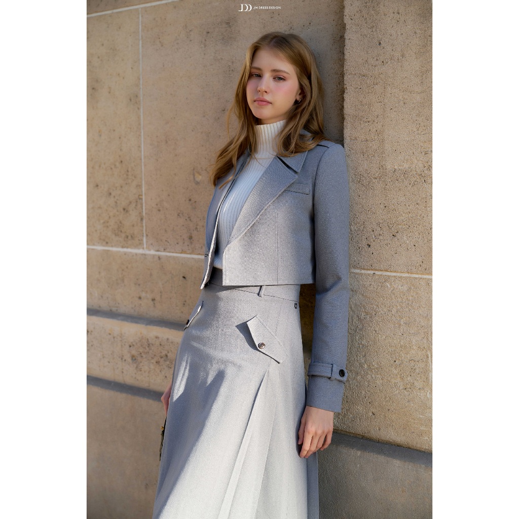 Set Đồ Áo Trench Coat Dáng Ngắn 2 Nẹp Thêu 5C01.2510, Chân Váy Midi Xếp Ly 4L14.2510. Set Công Sở Cao Cấp Modern By JM