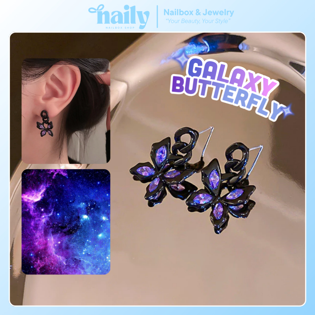 Bông tai Black Butterfly pha lê chuôi kim bạc 925 phong cách mới mẻ