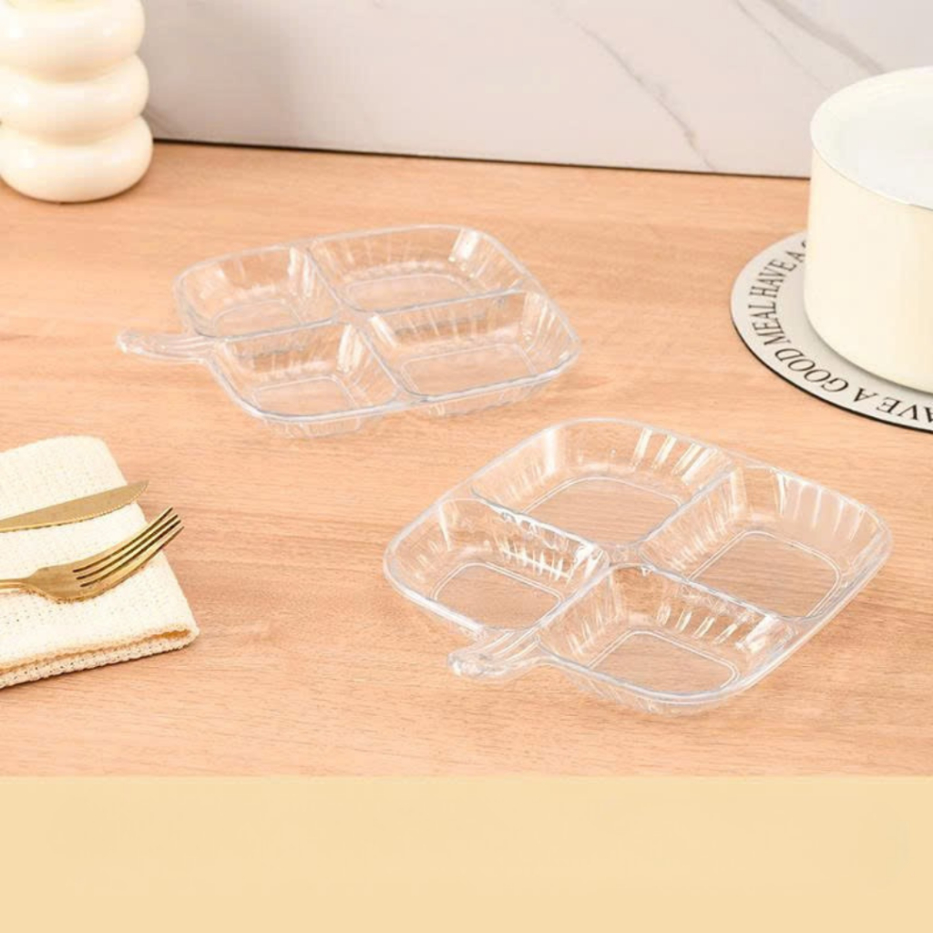 Khay Chia 4 Ngăn Đựng Đồ Ăn, Gia Vị, Nước Chấm, Trái Cây Nhựa Cao Cấp Tiện Dụng Nhà Bếp