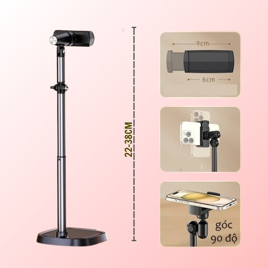 Giá đỡ điện thoại T10, kẹp điện thoại Livestream quay video review sản phẩm xem phim quay 360 tùy chỉnh độ cao, góc quay