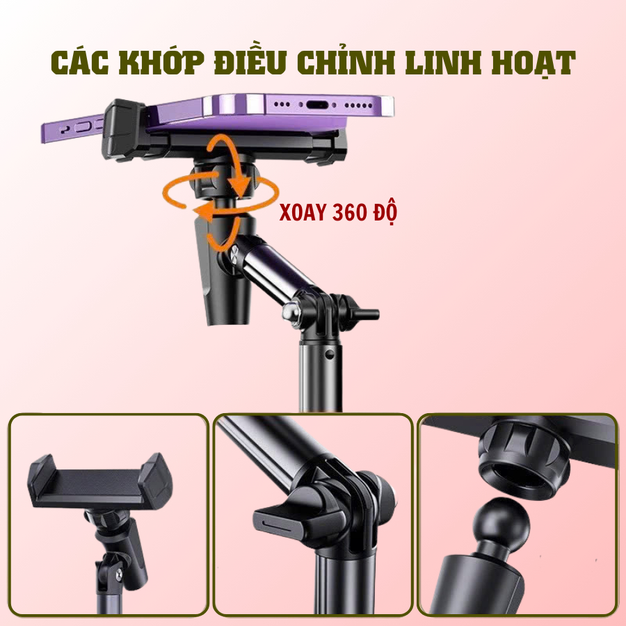 Giá đỡ điện thoại T10, kẹp điện thoại Livestream quay video review sản phẩm xem phim quay 360 tùy chỉnh độ cao, góc quay