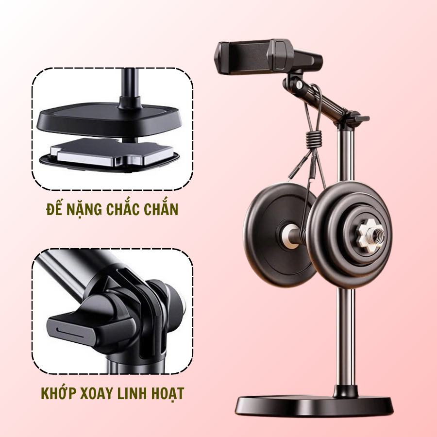 Giá đỡ điện thoại T10, kẹp điện thoại Livestream quay video review sản phẩm xem phim quay 360 tùy chỉnh độ cao, góc quay