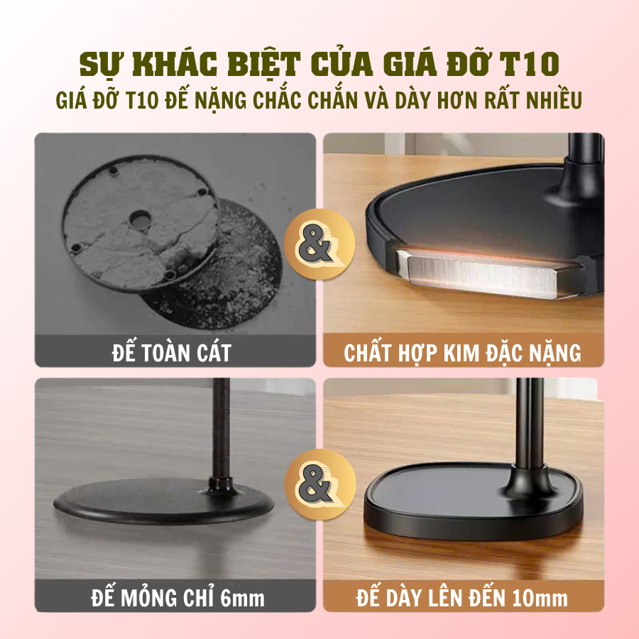 Giá đỡ điện thoại T10, kẹp điện thoại Livestream quay video review sản phẩm xem phim quay 360 tùy chỉnh độ cao, góc quay