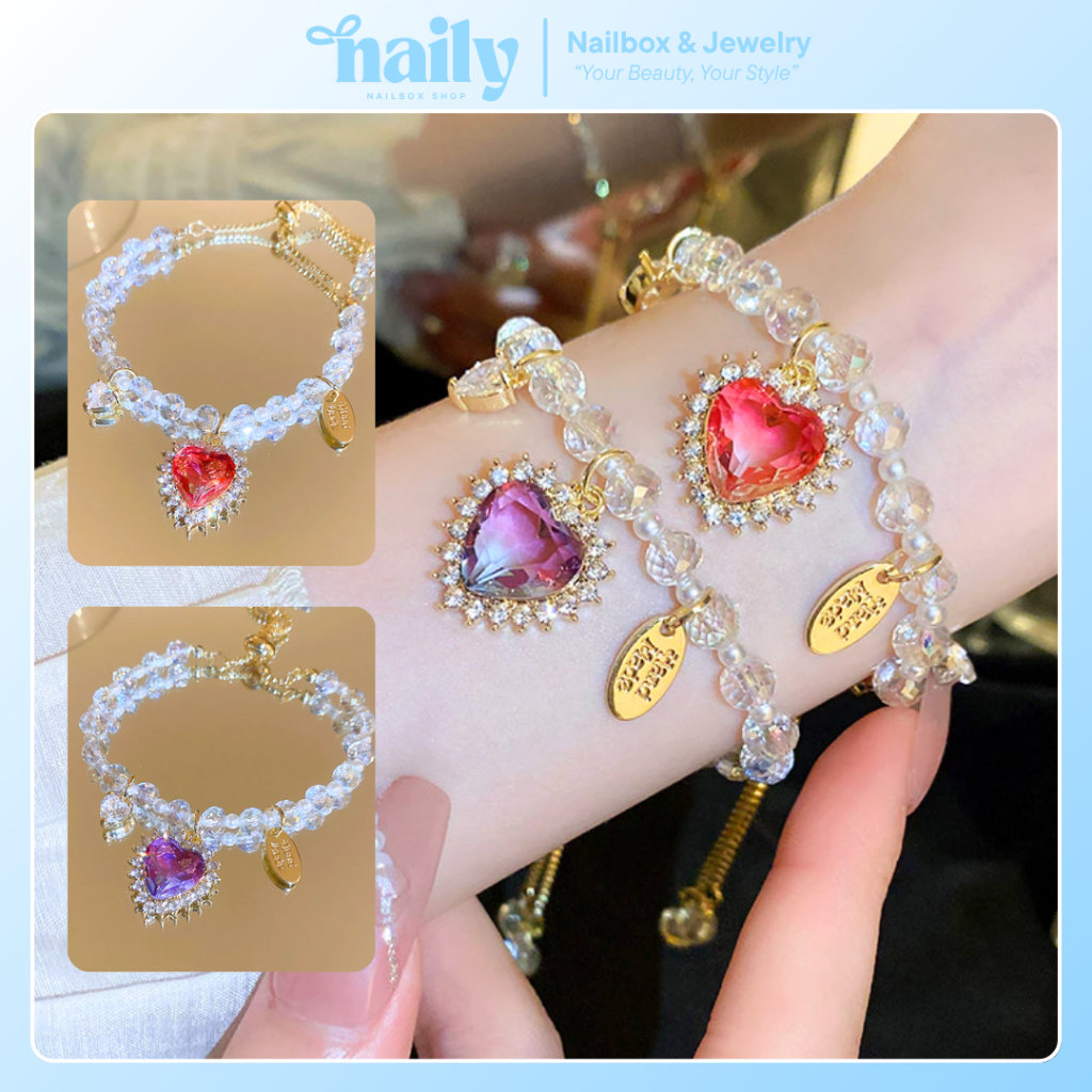 [Hot 2025] Vòng Tay Pha Lê Zircon Nạm Kim Cương Trái Tim Sang Trọng Có Thể Điều Chỉnh Kích Cỡ