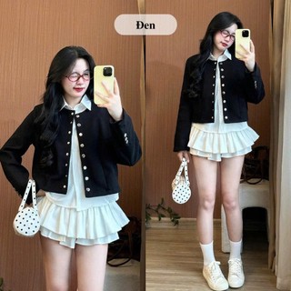 Set 2 Áo Dạ Tweed Cổ Tròn Phối Áo Sơ Mi 247store  Mua 1 Được 2 Thanh Lịch Chuẩn Style Công Sở Trường Lớp Setdasomi289