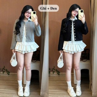 Set 2 Áo Dạ Tweed Cổ Tròn Phối Áo Sơ Mi 247store  Mua 1 Được 2 Thanh Lịch Chuẩn Style Công Sở Trường Lớp Setdasomi289