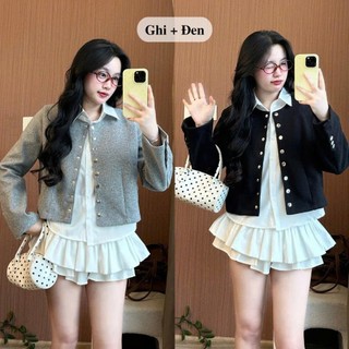 Set 2 Áo Dạ Tweed Cổ Tròn Phối Áo Sơ Mi 247store  Mua 1 Được 2 Thanh Lịch Chuẩn Style Công Sở Trường Lớp Setdasomi289