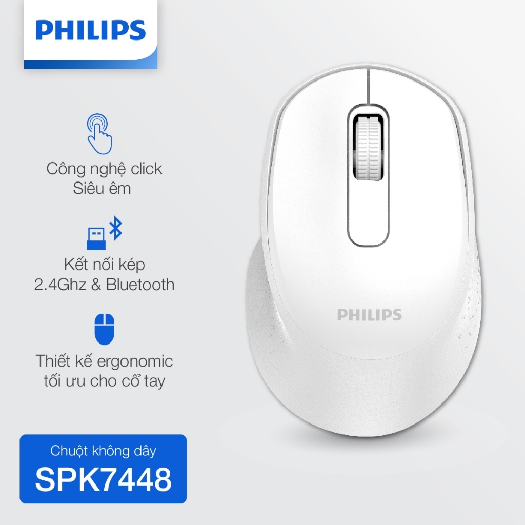 Chuột không dây Bluetooth Philips SPK7448 Chính Hãng – Kết nối kép 2.4GHz & Bluetooth, pin lâu