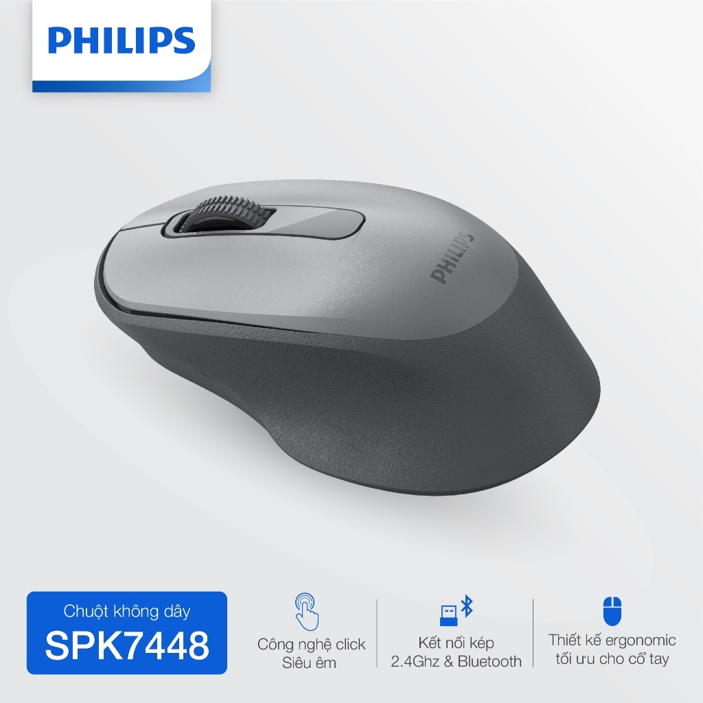 Chuột không dây Bluetooth Philips SPK7448 Chính Hãng – Kết nối kép 2.4GHz & Bluetooth, pin lâu