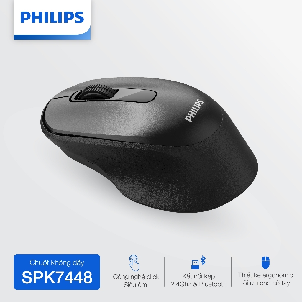 Chuột không dây Bluetooth Philips SPK7448 Chính Hãng – Kết nối kép 2.4GHz & Bluetooth, pin lâu