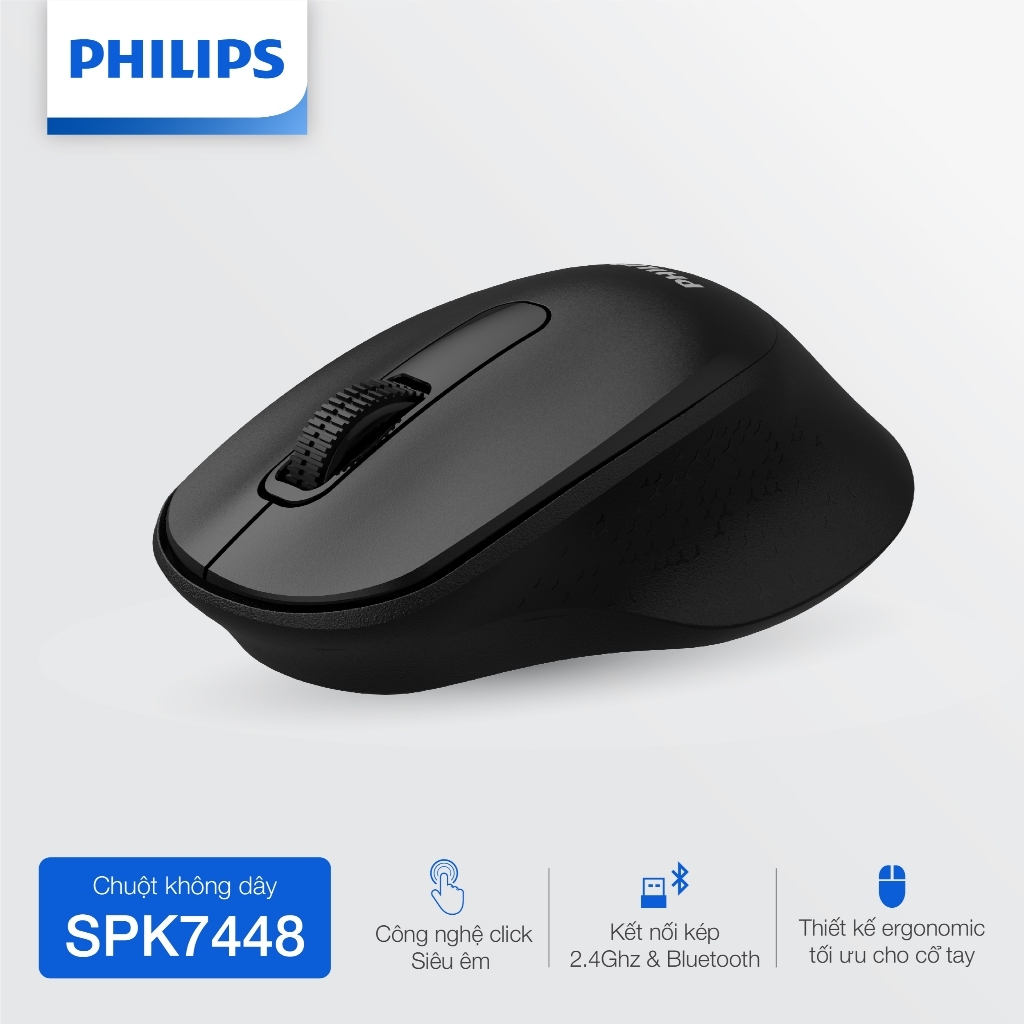 Chuột không dây Bluetooth Philips SPK7448 Chính Hãng – Kết nối kép 2.4GHz & Bluetooth, pin lâu