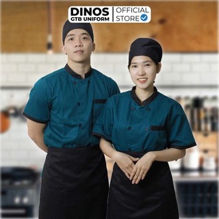 Áo Bếp Ngắn Tay Dinos Vải Kaki 65 Đủ Màu Sắc Cho Nam/Nữ Đầu Bếp, Phụ Bếp Nhà Hàg, Khách Sạn, Quán Ăn