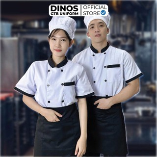 Áo Bếp Ngắn Tay Dinos Vải Kaki 65 Đủ Màu Sắc Cho Nam/Nữ Đầu Bếp, Phụ Bếp Nhà Hàg, Khách Sạn, Quán Ăn