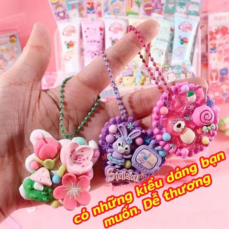 [HOT] Siêu dễ thương DIY Sticker Keychain Trẻ em Kem Glue Set Đồ chơi