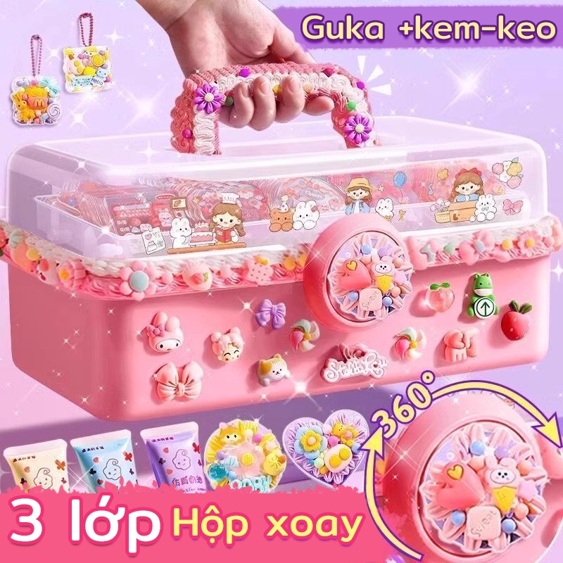 [HOT] Siêu dễ thương DIY Sticker Keychain Trẻ em Kem Glue Set Đồ chơi