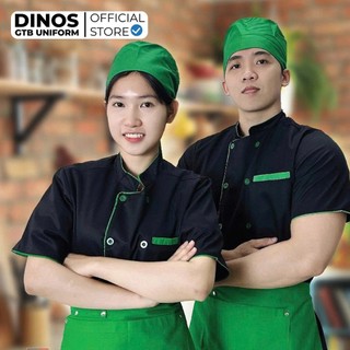 Đồng Phục Áo Bếp Nam Nữ Dinos Vải Kaki Dày Dặn, Màu Đen Sang Trọng Cho Nhà Hàng, Khách Sạn, Quán Ăn