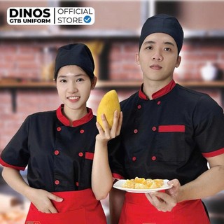 Đồng Phục Áo Bếp Nam Nữ Dinos Vải Kaki Dày Dặn, Màu Đen Sang Trọng Cho Nhà Hàng, Khách Sạn, Quán Ăn