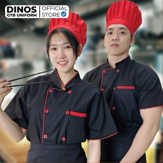Đồng Phục Áo Bếp Nam Nữ Dinos Vải Kaki Dày Dặn, Màu Đen Sang Trọng Cho Nhà Hàng, Khách Sạn, Quán Ăn