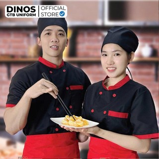 Đồng Phục Áo Bếp Nam Nữ Dinos Vải Kaki Dày Dặn, Màu Đen Sang Trọng Cho Nhà Hàng, Khách Sạn, Quán Ăn