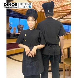 Đồng Phục Áo Bếp Nam Nữ Dinos Vải Kaki Dày Dặn, Màu Đen Sang Trọng Cho Nhà Hàng, Khách Sạn, Quán Ăn