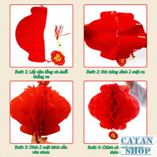 Bịch 10 Đèn Lồng Tổ Ong Đỏ Dây Treo Chữ Phúc Trang Trí Tết Nhà Cửa Sân Vườn Quán Cà Phê Sự Kiện Lễ Hội