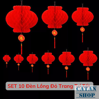 Bịch 10 Đèn Lồng Tổ Ong Đỏ Dây Treo Chữ Phúc Trang Trí Tết Nhà Cửa Sân Vườn Quán Cà Phê Sự Kiện Lễ Hội
