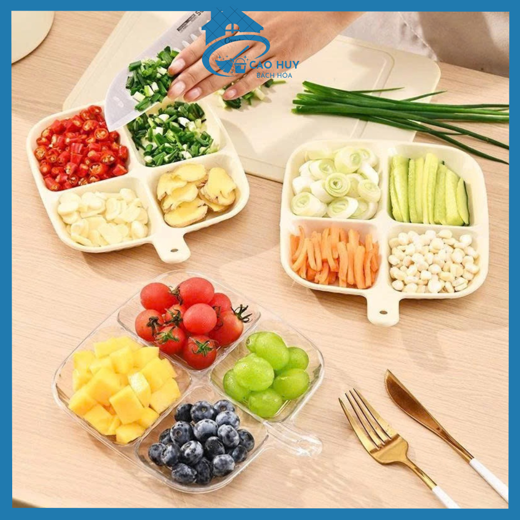 Khay Chia 4 Ngăn Đựng Đồ Ăn, Gia Vị, Nước Chấm, Trái Cây Nhựa Cao Cấp Tiện Dụng Nhà Bếp
