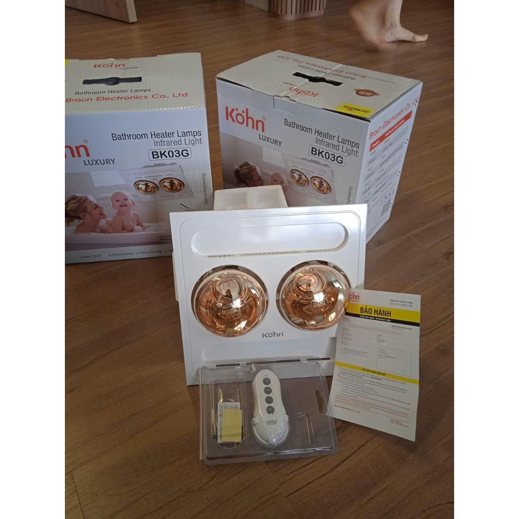 Đèn sưởi Âm trần 2 bóng nhà tắm Kohn BK03G / BK03GR - HÀNG CHÍNH HÃNG