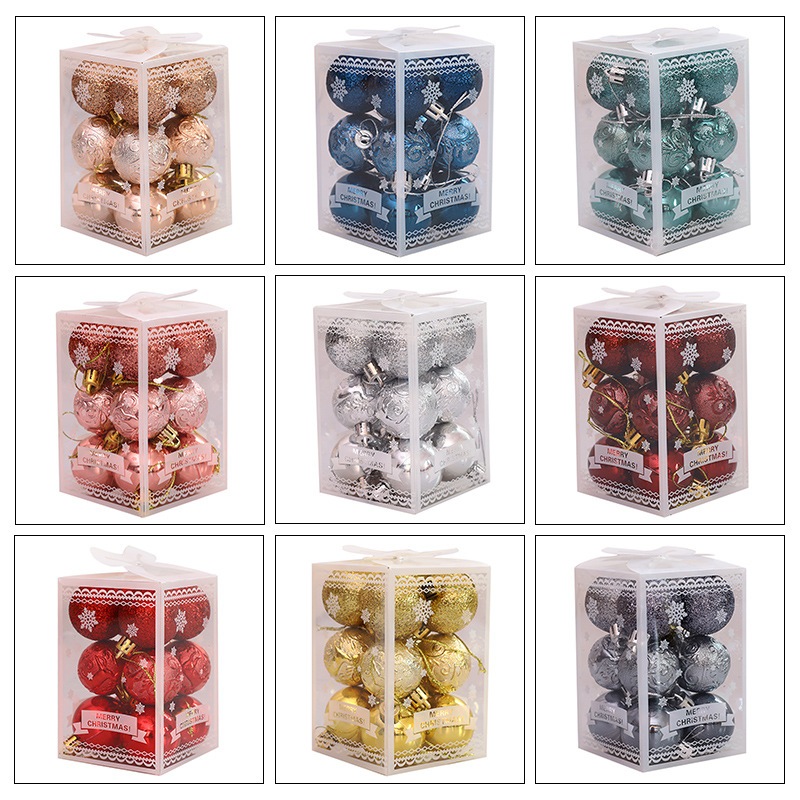 Hộp  12 quả 6cm  gồm 3 loại châu tiện dụng trang trí cây thông Noel gắn vòng hoa giáng sinh