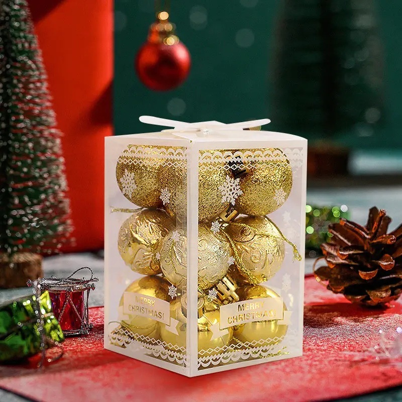 Hộp  12 quả 6cm  gồm 3 loại châu tiện dụng trang trí cây thông Noel gắn vòng hoa giáng sinh