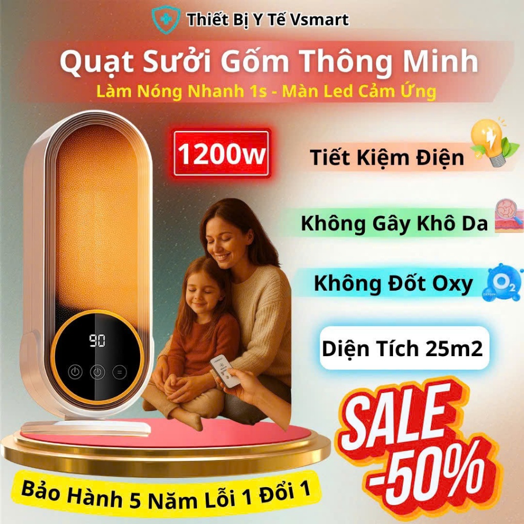Đèn Sưởi Gốm Nhà Tắm Mini 1200W Cho Bé, Quạt Sấy Quần Áo Sưởi Mini Không Khô Da Làm Nóng Nhanh