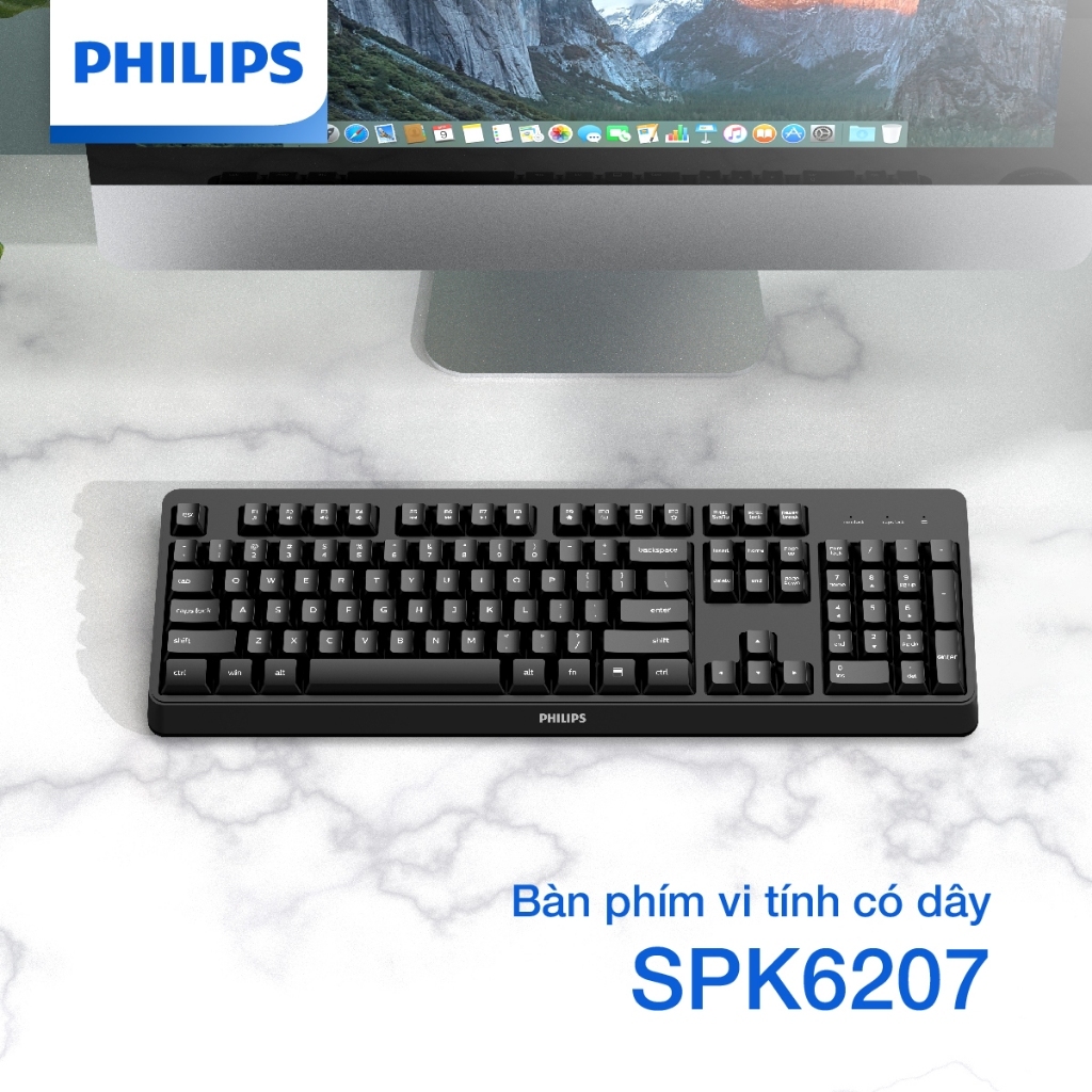 Bàn phím có dây Philips SPK6207 Chính Hãng – Phím cơ hành trình ngắn, gõ êm, bền bỉ cho máy tính