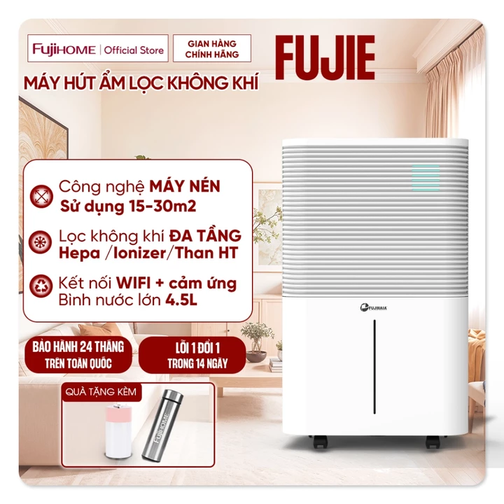 Máy hút ẩm lọc không khí 50m2 FUJIHAIA CONTINOUS CREATIVITY, máy hút ẩm gia dụng thông minh kết nối Wifi, phòng ngủ phòn