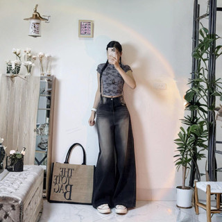 Quần Jeans Bò Ống Suông Rộng Wash RETRO Avo Avocado Cạp Cao Tôn Dáng Dài Wash Ống Rộng Tôn Dáng Nam Nữ