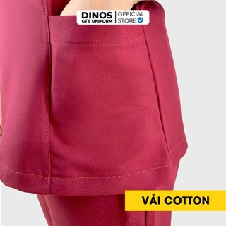 Bộ Scrubs Nam Nữ Dinos Vải Cotton, Màu Đỏ Đô - Làm Đồng Phục Spa, Thẩm Mỹ Viện, Trường Mầm Non