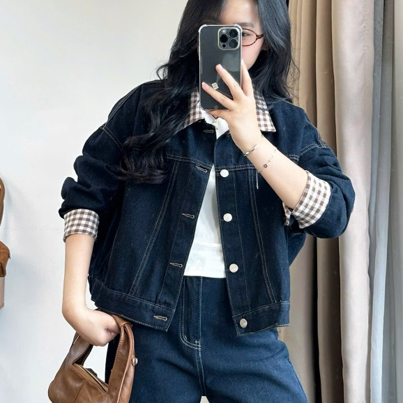 Áo khoác jeans demin nữ dáng lửng phối đồ thu đông năng động cá tính nhiều màu Joolate