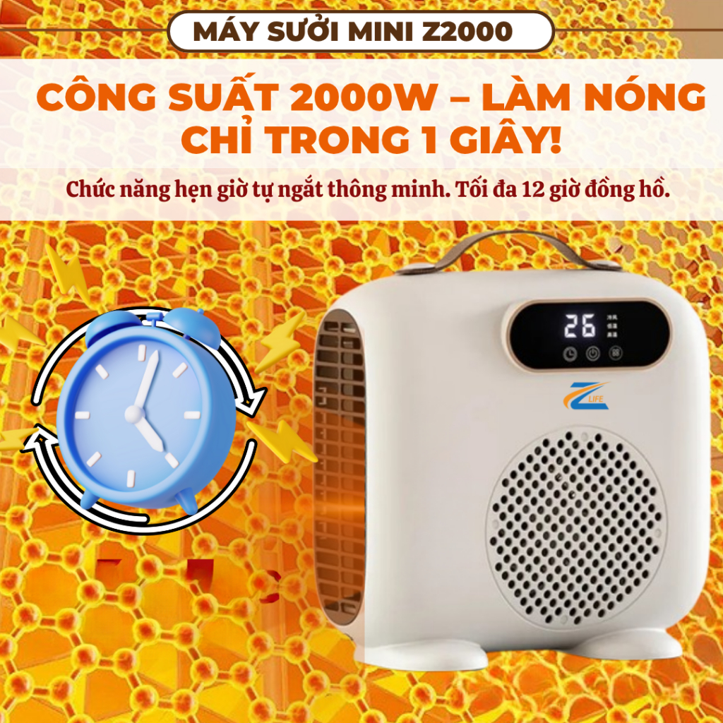 Quạt Sưởi Gốm Zlife 2000w, Máy Sưởi Ấm Tắm Cho Bé Sơ Sinh Làm Nóng Nhanh Không Bị Khô Da Khô Mũi